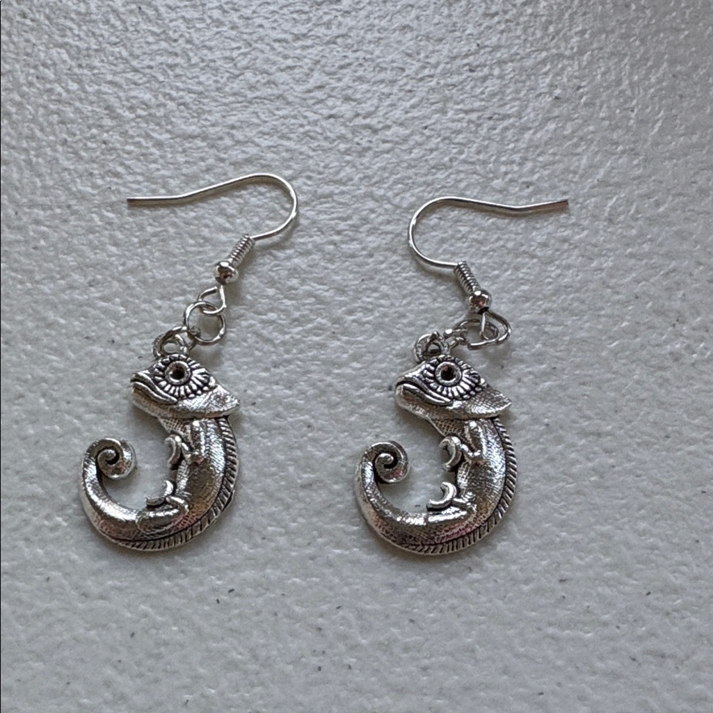 Silver Chameleon Earrings By Sassy Charmer